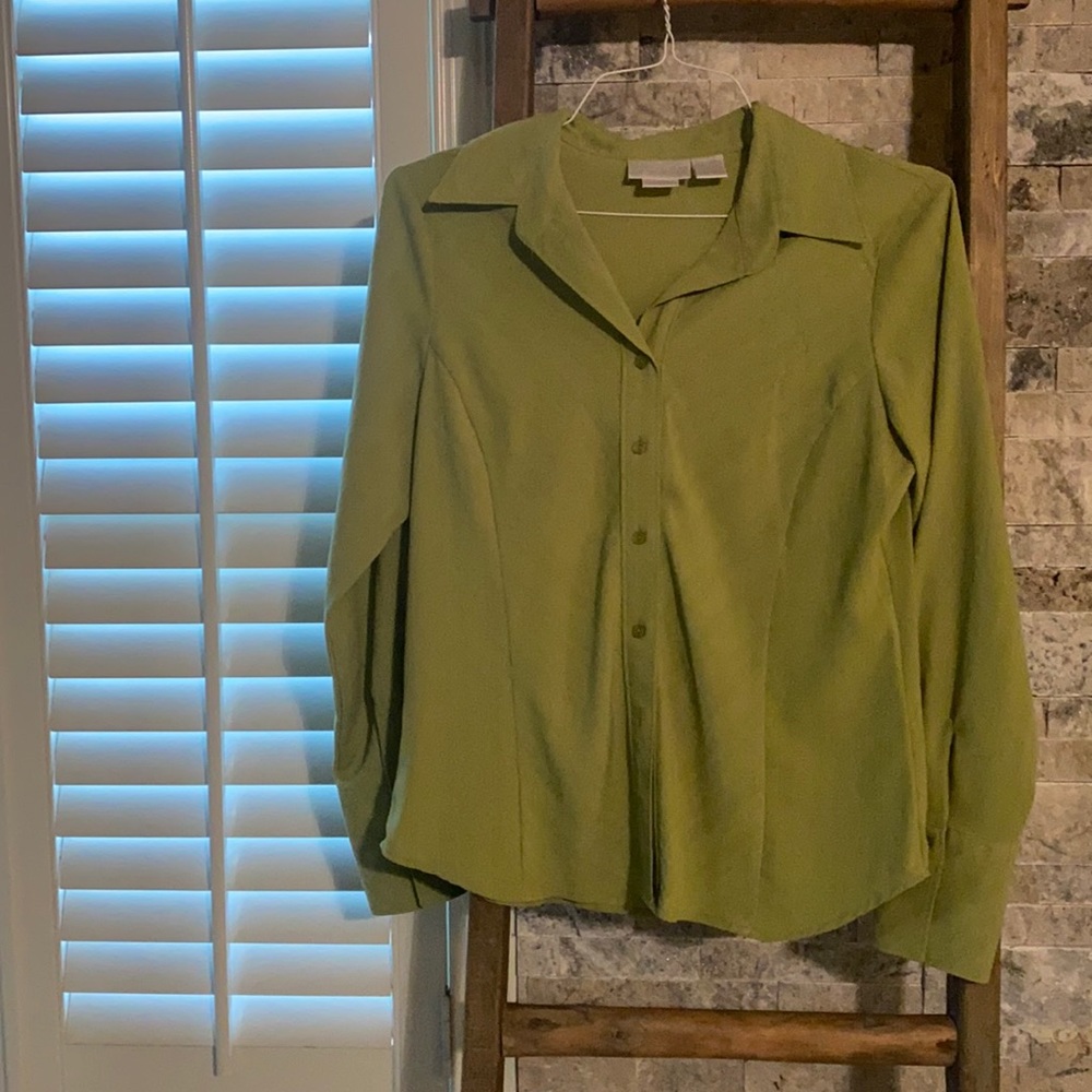 Green long sleeve blouse, size medium